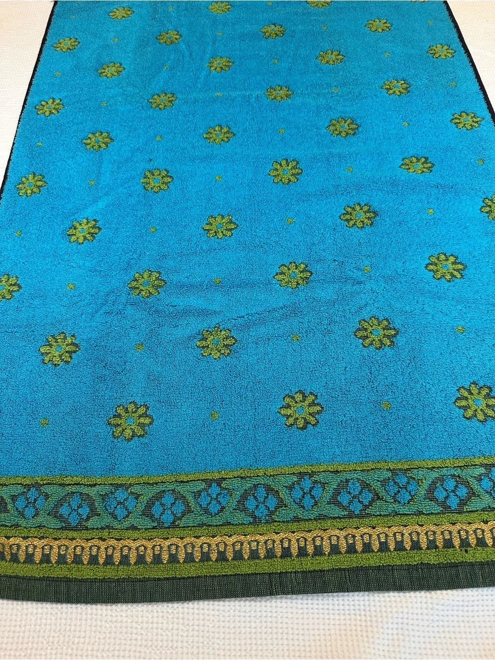 Vintage Callaway 3 pc bath towel hand towel set 60’s 70’s MCM blue green gold